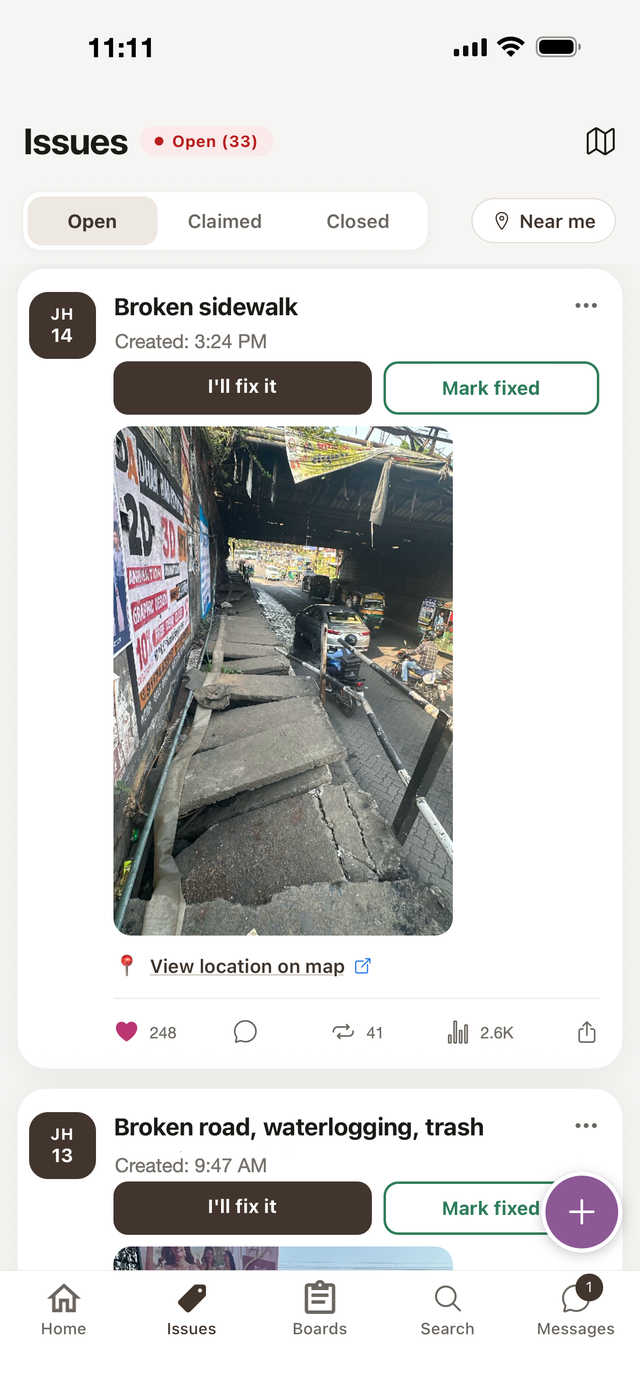 Civic issue reporting screen