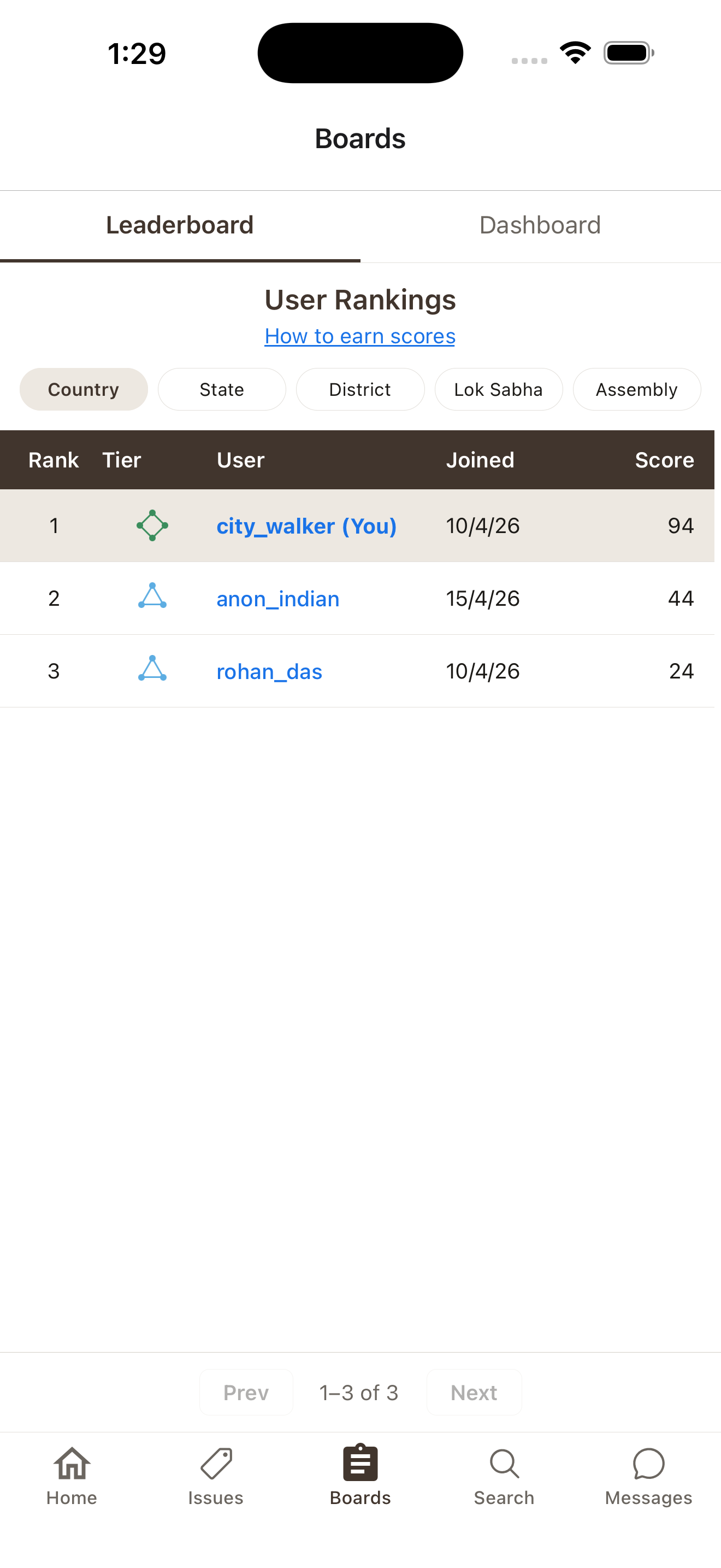 Leaderboard screen